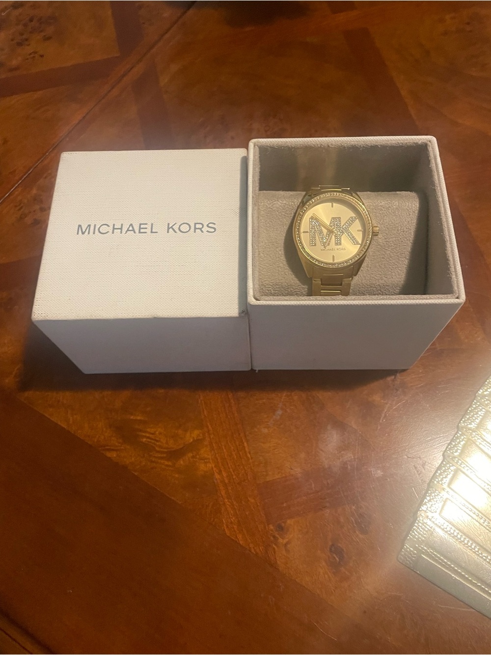 NWT- Michael Kors Gold-Tone Crystal MK Dial Bracelet Watch